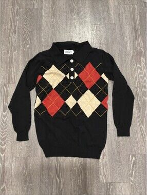 OXKnit Polo Shirt Mens Small Plaid Stretch Knit Long Sleeve